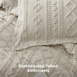 Bedsure Tufted Boho Comforter Set Queen Size - Linen Boho Bed Set, GentleSoft™ 3 Pieces Farmhouse Shabby Chic Embroidery Bedding, Gifts for Woman, Soft Jacquard Queen Comforter for All Seasons Bedsure