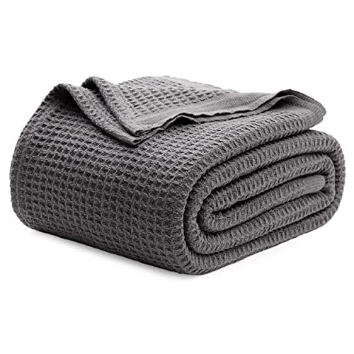 Bedsure Bundle of Cotton Waffle Blanket Taupe and Dark Grey Queen Bedsure