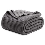 Bedsure Bundle of Cotton Waffle Blanket Taupe and Dark Grey Queen Bedsure