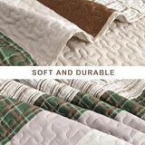 DJY Striped Quilt Set Twin Size, Boho Brown Green Striped Bedspread Coverlet Set Soft Microfiber Patchwork Quilt Bedding Set 3 Pieces for All Season(86"x68") DJY