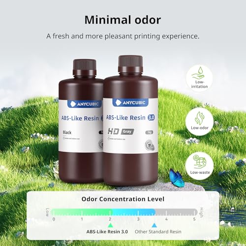ANYCUBIC ABS-Like Resin 3.0, Upgraded 14K 3D Printer Resin with Enhanced Strength and Toughness, High Precision, Low Odor, Wide Compatibility for All LCD Resin 3D Printers (Grey, 1kg)