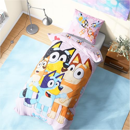 Get Trend Bluey Single Duvet Cover Set with Pillowcase for Boys, Girls, 53"x79", Soft Cotton Kids Bedding, Gifts for Kids (Multi Bluey) Get Trend
