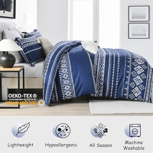 Bedduvit Boho Duvet Cover King - Navy King Duvet Cover Set,3 PCS Soft and Breathable 100% Cotton Summer Boho Duvet Cover King with Zipper Closure & 8 Ties (104"x90", No Comforter) Bedduvit