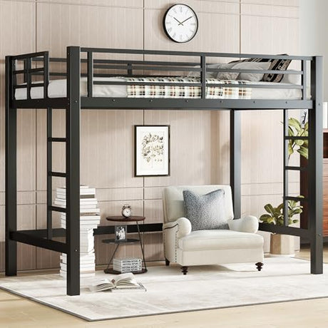 Bellemave Loft Bed Twin Size, Heavy Duty Loft Bed Frame with 2 Build in Ladder and Full Length Guardrail, Easy Assemble, Noise Free Design, No Box Spring Needed, Black Bellemave