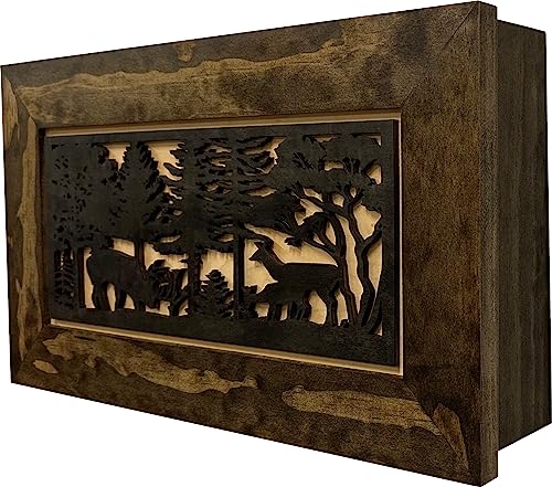 Bellewood Designs Decorative Deer Scene Wall-Mounted Secure Hidden Gun Cabinet - Concealed Gun Safe To Securely Store Your Gun & Home Self Defense Gear - WoodArtSupply