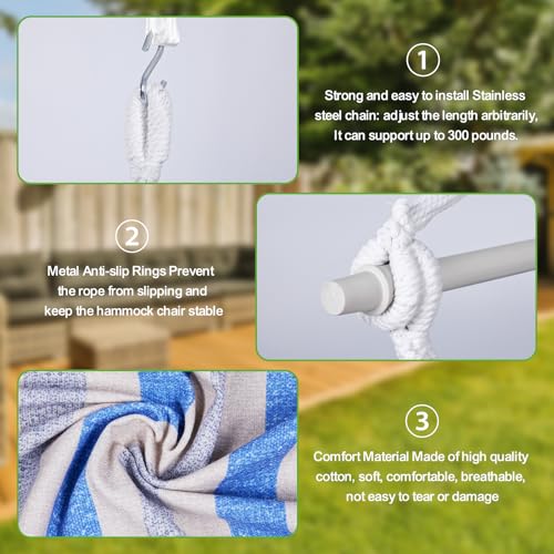 Backyard Expressions Striped Hammock Chair Hanging Rope Swing Chair, Anti Slip Steel Spreader Bar BACKYARD EXPRESSIONS PATIO · HOME · GARDEN