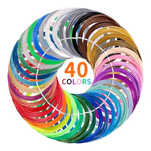 Kretrum 3D Pen Filament Refills 40 Colors, 3D Printer PLA 1.75mm Filament,Each Color 3M, Total 120M (394 Feets), Sparkly Glitter Transparent Glowing Filament, Compatible with MYNT3D SCRIB3D 3D Pens Kretrum