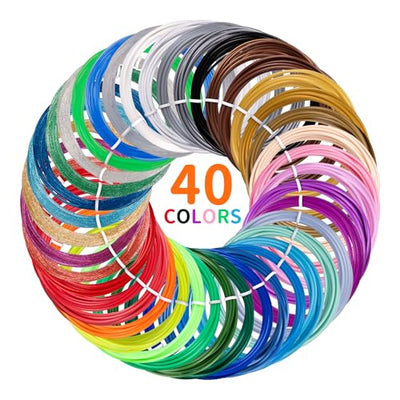 Kretrum 3D Pen Filament Refills 40 Colors, 3D Printer PLA 1.75mm Filament,Each Color 3M, Total 120M (394 Feets), Sparkly Glitter Transparent Glowing Filament, Compatible with MYNT3D SCRIB3D 3D Pens