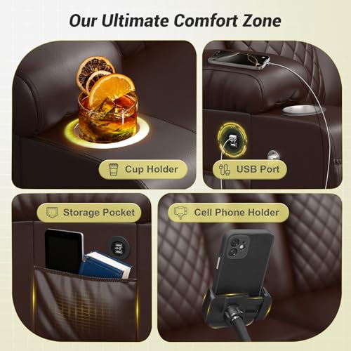 MOSGAT RV Loveseat Recliner Sofa, Reclining Loveseat Wall Hugger Recliners with USB Ports, Cup Holders, Insert Pockets, RV Recliners for Travel Trailers & Living Room, RV Furniture | RV Couch | Brown