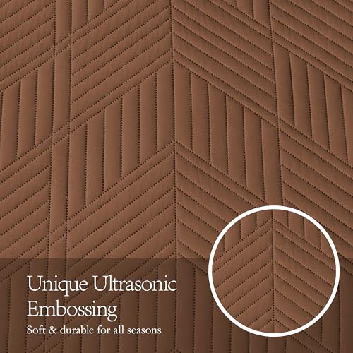Davulos Twin Quilt Set, Brown Lightweight Reversible Bedspread for All Seasons, Soft Modern Microfiber Geometric Coverlet for Kids or Guest Bedroom (1 Quilt, 1 Pillow Sham) Davulos