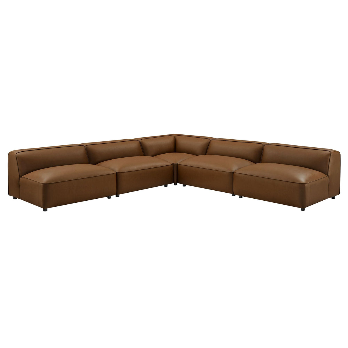 Modway Auren Vegan Leather 5 Piece Armless Modular Sofa in Coffee - Faux Leather L Shaped Sectional - Comfy Modern PU Leather Sofa - Oversized Mid Century Modern Couch for Living Room Modway