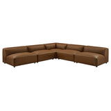Modway Auren Vegan Leather 5 Piece Armless Modular Sofa in Coffee - Faux Leather L Shaped Sectional - Comfy Modern PU Leather Sofa - Oversized Mid Century Modern Couch for Living Room Modway