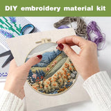 Eforcase Embroidery Starter Kit for Adult Beginner with Landscape Tree Mountain River Floral Nature Scenery Pattern Cross Stitch Hand Embroidery Set DIY Cross Stitch Kits with Hoops Needles Threads
