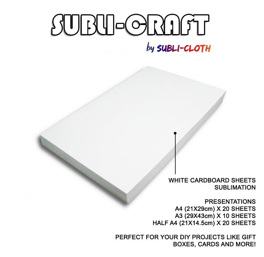Subli-Craft Cardboard Sublimation Sheets A4 Pack 20 Units by Subli-Cloth (21cm x 29cm) Subli-Cloth