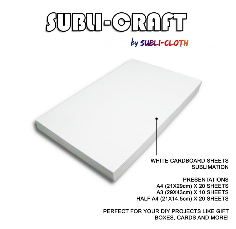 Subli-Craft Cardboard Sublimation Sheets A4 Pack 20 Units by Subli-Cloth (21cm x 29cm)