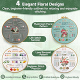 Bofoho 4 Pack Starter Embroidery Kit for Beginners – All-in-One Stitch Practice Kit with Simple Patterns, Learn 34 Embroidery Stitches with Step-by-Step Guide & Video, Craft Gift Adults & Teens