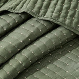 WDCOZY Olive Green Cross Stitch Twin Size Quilt Set, Striped Lightweight Soft Bedspread, Channel Farmhouse Rustic Coverlet, All Season Country Bedding, Thin Comforter WDCOZY