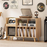 LELELINKY Natural Wood 48''Record Player Stand with Storage and Display Area, Turntable Stand Vinyl Record Holder Player Table Holds Up to 450 Albums, Record Stand for Music Room Living Room LELELINKY