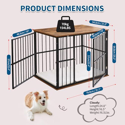 Made4Pets Dog Crate Furniture for Large Dogs, Big Dog Kennel House for Indoor and Outdoor Use, Heavy-Duty Dog Cage Chew-Resistant with Washable Cushion, Modern Side End Table, 31.1"*21.5"*25. - WoodArtSupply