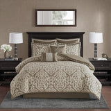 Madison Park Odette Cozy Comforter Set Jacquard Damask Medallion Design - Modern All Season, Down Alternative Bedding, Shams, Decorative Pillows, Cal King(104 in x 92 in), Tan 8 Piece Madison Park