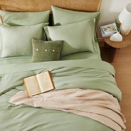WRENSONGE Full Size Comforter Set- 7 Pieces Sage Green Bed in a Bag Full Size Comforter with Fitted Sheet, Flat Sheet, 2 Pillow Shams, 2 Pillowcases, Warm Bedding Sets for All Season WRENSONGE