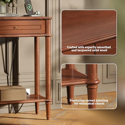 Console Table for Entryway with Charging Station,Retro Entryway Table with 2 Drawers-Easiest Assembly,Sofa Table with Bottom Shelf,Narrow Long Couch Table Behind Sofa for Living Room,Foyer (Walnut) STO'SENSE