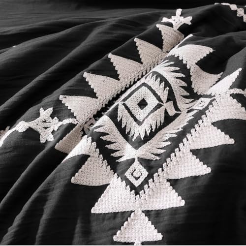 MaiRêve Embroidery Queen Size Comforter Set Black, Boho Farmhouse Western Bedding Set 7 Pieces, All Season Bed in A Bag Comforter Set with Sheets, Pillowcases & Shams MaiRêve