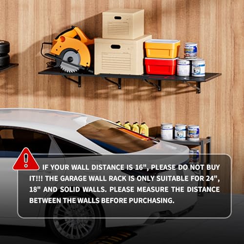 DEYEGELEA 2-Pack Garage Wall Shelves 2x6Ft Garage Storage Shelving Wall Mounted Loads 2000lbs Heavy Duty Sturdy Wall Shelves Strong Garage Organiser Black Metal Floating Storage Racks DEYEGELEA