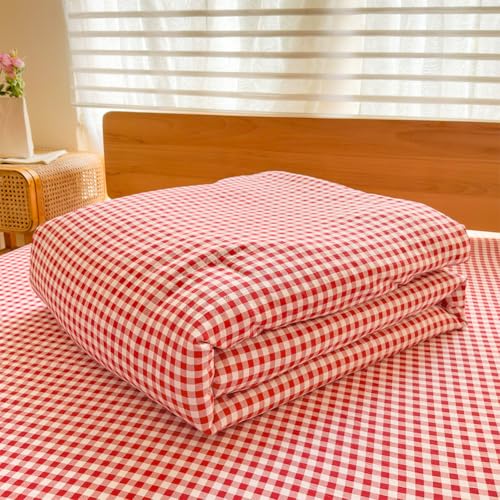 NSNLGSGC Twin Comforter Set, Red Gingham Bedding Comforter Sets, Red Grid Bed Comforter 2 Pieces (1 Comforter, 1 Pillowcase) NSNLGSGC