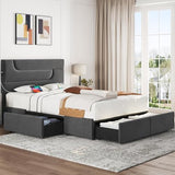 Yaheetech Dark Gray Upholstered Queen Bed Frame with USB Charging and 4 Storage Drawers Yaheetech