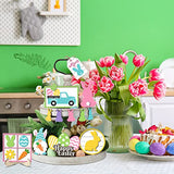 Jetec Tray Decor, 12pcs Bunny Easter Tiered Signs, Wood Gnome Truck Flower Farmhouse Kitchen Decorations, Green, Yellow, Tray not Included Jetec