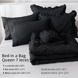 JOLLYVOGUE Queen Comforter Set 7 Pieces, Black Bed in a Bag Comforter Set for Bedroom, Bedding Comforter Sets with Comforter, Sheets,Ruffled Shams & Pillowcases JOLLYVOGUE