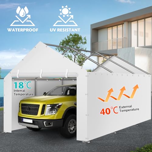 Carport Canopy Tent Sidewalls for 10x20x8.6FT Car Garage with Ball Bungees, Heavy Duty Portable Shelter Logic Replacement Covers (Frame is not Included) (White) Yustuf