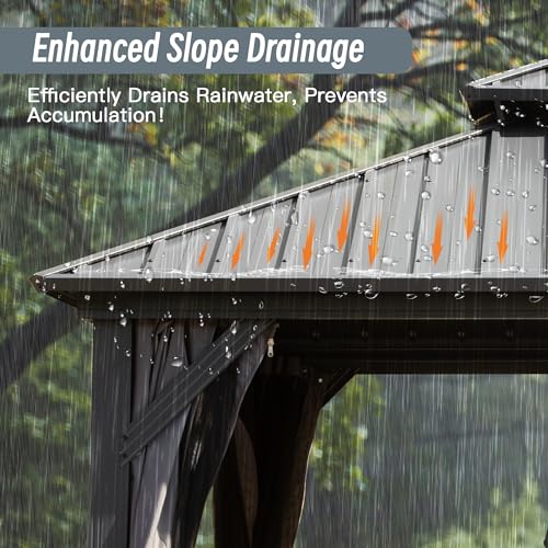 Domi 8x8FT Hardtop Gazebo, Outdoor Gazebo with Galvanized Steel Double Roof Canopy, Curtain and Netting, Metal Gazebo Pavilion for Patio, Lawn, Garden, Gray domi outdoor living