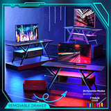 Bestier LED TV Stand with Power Outlets for 65 Inch TV, 55 inch Entertainment Center with Removable Drawer for Living Room Bedroom, Gaming TV Stand 20 Dynamic RGB Modes, Carbon Fiber Black Bestier