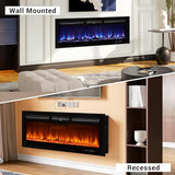OneBlis Electric Fireplace, 50 inch Wide Recessed/Wall Mounted Electric Fireplace, Remote Control with Timer, 12 Adjustable Color Flame, Log Set & with Crystal Stone, 750/1500W OneBlis