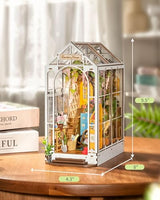 Rolife Book Nook Kit Wooden Bookcase 9.5" Garden House Miniature Kit with LED Decorative Bookends, 3D Puzzles for Adults Craft Hobby for Girls Boys Adults Rolife