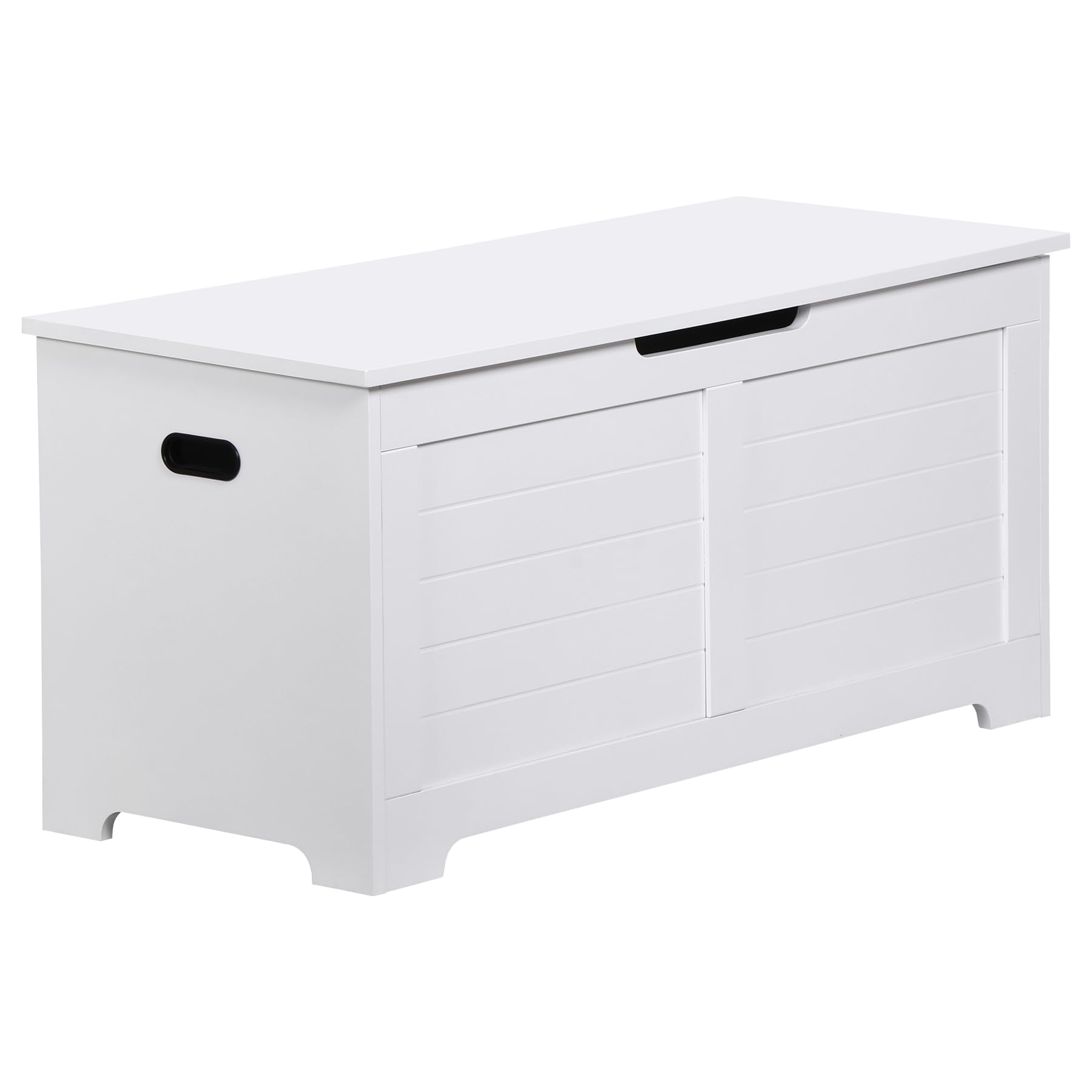 Epetlover Wooden Storage Chest Box with Flip-top Lid & Safety Hinge, 39.4 Inch Living Room Organizer, Bedroom Bench, White - WoodArtSupply