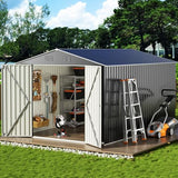VIWAT 8' x 12' Outdoor Steel Storage Shed with Updated Frame Structure and Lockable Doors, Metal Shed Upgrade Height Ideal for Garden, Backyard, and Patio Utility and Tool Storage VIWAT