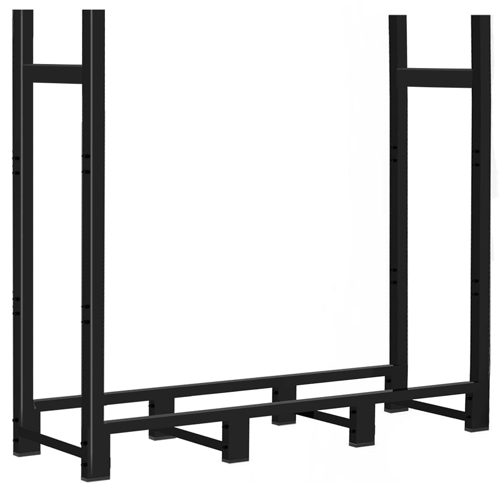 Khordin 4ft Firewood Rack Adjustable Heavy Duty Fire Wood Stand Holder for Outdoor Indoor Fireplace Log Storage, Metal Lumber Stacker Organizer, Black Khordin
