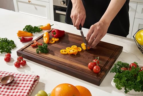 Cozifa American Walnut Wood Cutting Board 17"Lx12"Wx1"Thick for Kitchen with Juice Groove, Inner Handles, Gift Box; Wooden Chopping Board Finished - WoodArtSupply