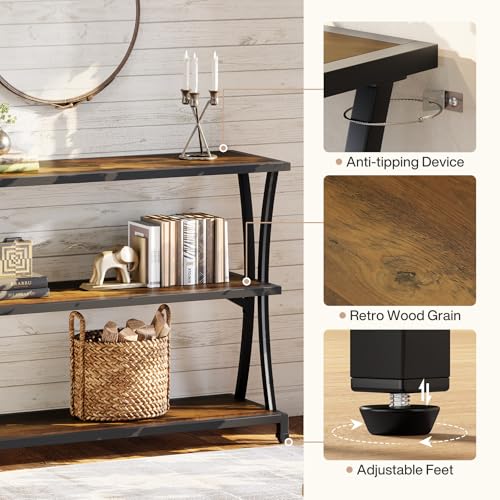 Tribesigns Industrial 3-Tier Console Table, Rustic Narrow Entryway Sofa Table with Storage Shelves for Living Room, Hallway, Foyer Tribesigns