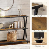Tribesigns Industrial 3-Tier Console Table, Rustic Narrow Entryway Sofa Table with Storage Shelves for Living Room, Hallway, Foyer Tribesigns