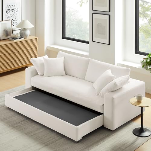 Modway Commix Down Filled Fabric Sleeper Sofa in Pure White Modway