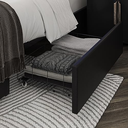 Keyluv Modern King Size Bed Frame with RGB LED Lights, USB Ports & Storage Drawers in Black - WoodArtSupply