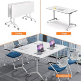 BTTBAOM White Folding Conference Table Bussiness Conference Room Tables with Flip-Top Design & Silent Wheels Portable for Trainings Offices Seminar Rooms (2pack, 47.3" D X 23.6" W X 29.5" H) BTTBAOM