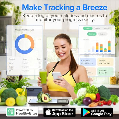 MrOwner Smart Food Kitchen Scale with Nutritional Calculator, Free App with 19 Nutrients Tracking, Calorie, Marco, Digital Weight Grams and Ounces for Weight Loss, Premium Stainless Steel, 22lb MrOwner