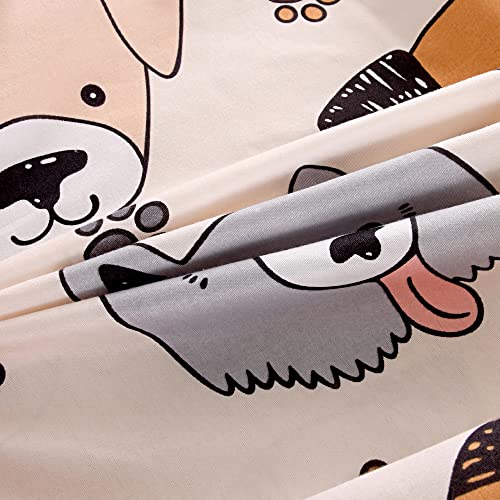KWLOVER 2PCS Soft Fitted Sheet and Pillowcase Set - Doggy Printed Puppy Pattern Design Sheets for Kids Teens Twin Size Bed KWLOVER
