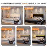 GEGOFORU Full Led Bed Frame with 4 Storage Drawers, with Smart Control RGBW LED Lights Headboard Footboard, Control DIY Color, Box Spring Optional, PU White Generic