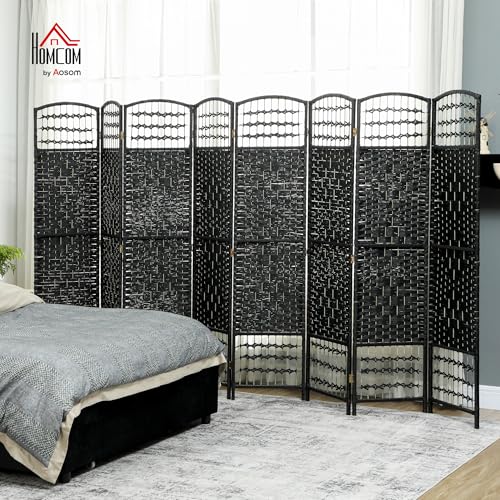HOMCOM 8 Panel Room Divider, Folding Privacy Screen, 5.6' Room Separator, Wave Fiber Freestanding Partition Wall Divider, Black HOMCOM